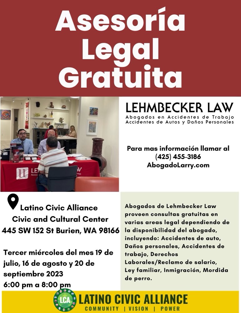 Asesoria legal gratuita.  Abogadoes de Lehmbecker Law proveen consultas gratuitas en varias area legal dependiendo de la disponibilidad del abogado.